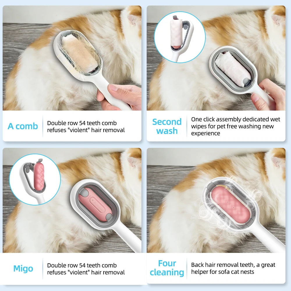 4-in-1 Pet Care Brush for Dogs and Cats - Grooming Tool for Bathing, Brushing